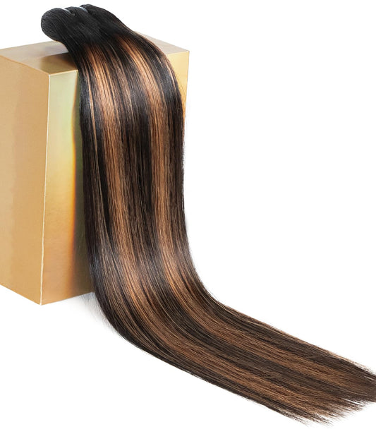 MLIP Raw Bundles Human Hair Straight, No Tangle Shedding, Keep Texture Silky Soft After Multiple Washes, 16A Raw Indian Hair Bundles, Brown Highlight Bundles
