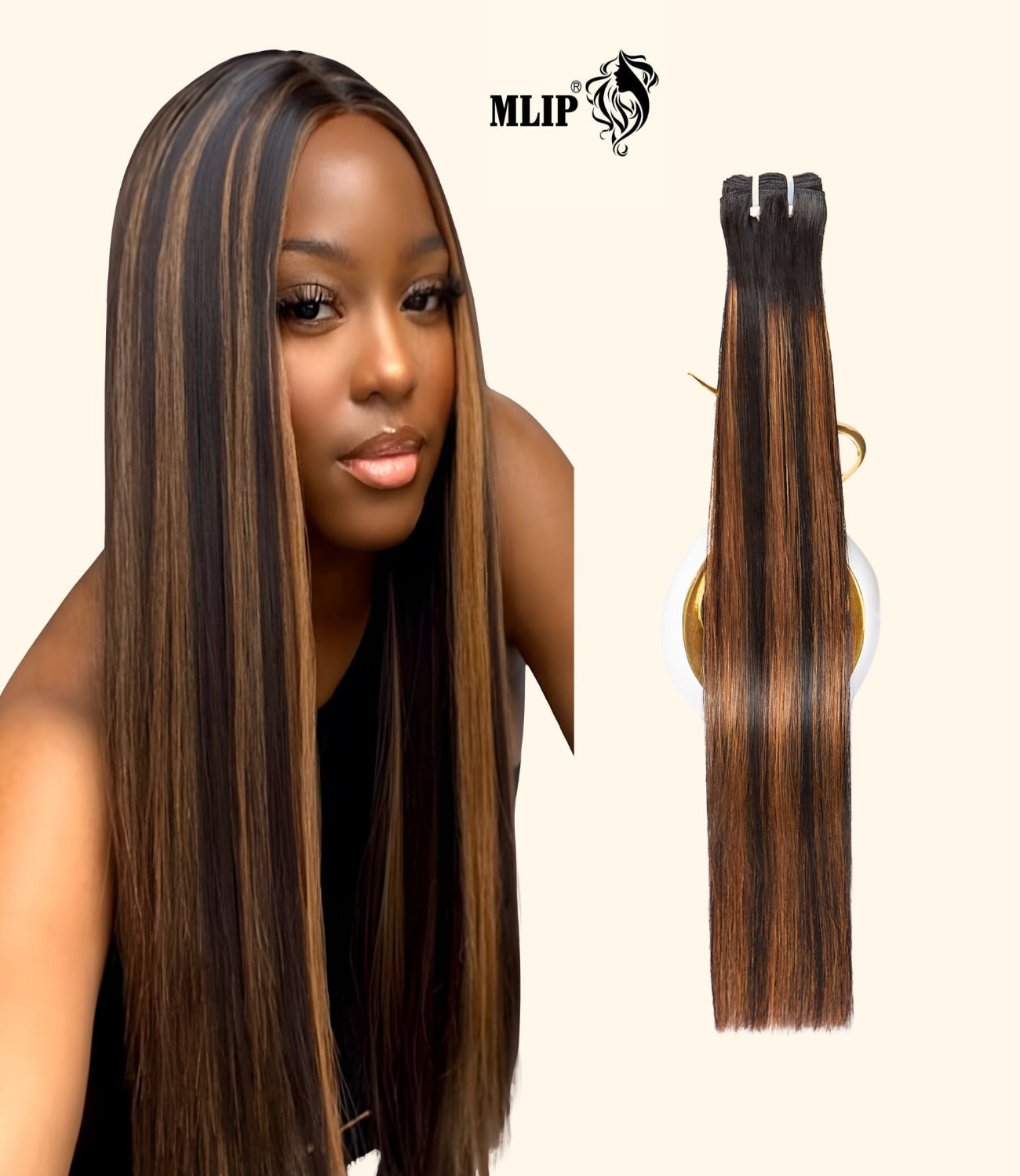 MLIP Raw Bundles Human Hair Straight, No Tangle Shedding, Keep Texture Silky Soft After Multiple Washes, 16A Raw Indian Hair Bundles, Brown Highlight Bundles