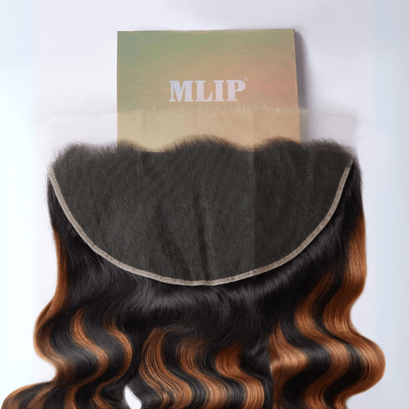 MLIP 5x5/13x6 HD Lace Frontal With 3 Bundles Black Brown Highlight Body Wave 100% Raw Hair Bundles