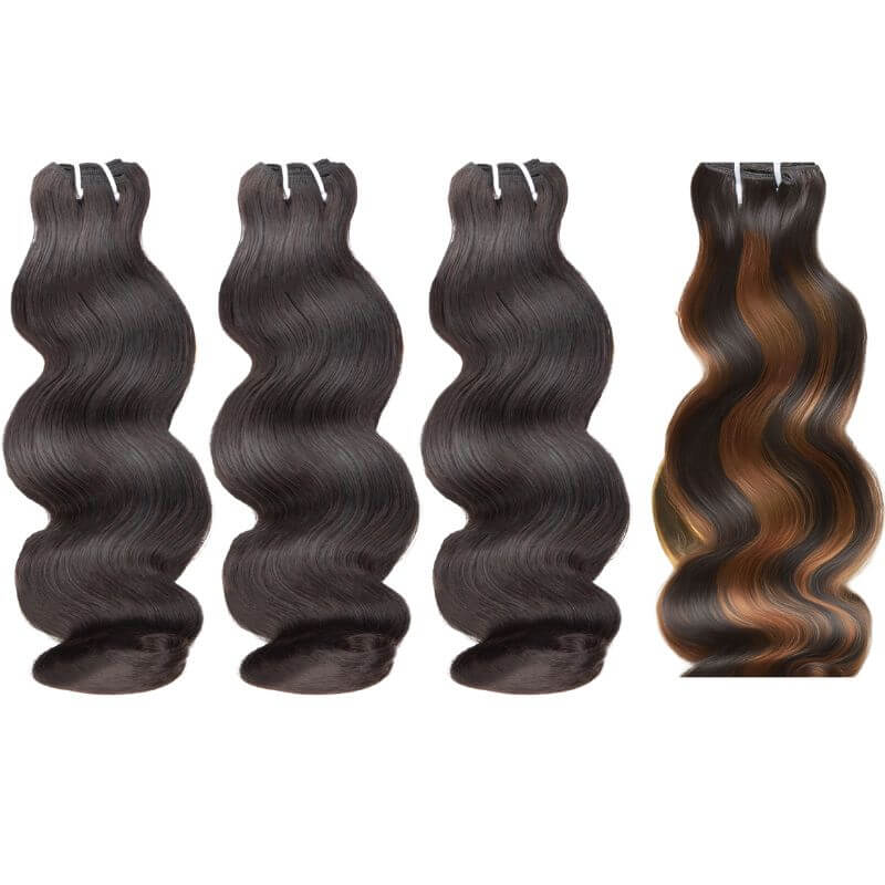 MLIP 4 Bundles Raw 15A Indian Hair 3 Natural Black With 1 Brown Highlight Body Wave 100% Virgin Hair Bundles