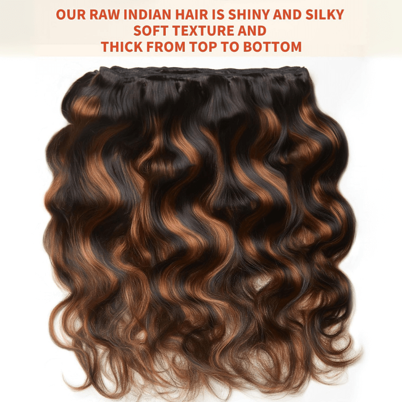 MLIP Raw 15A Indian Hair Natural Black Brown Highlight Body Wave 100% Virgin Hair Bundles