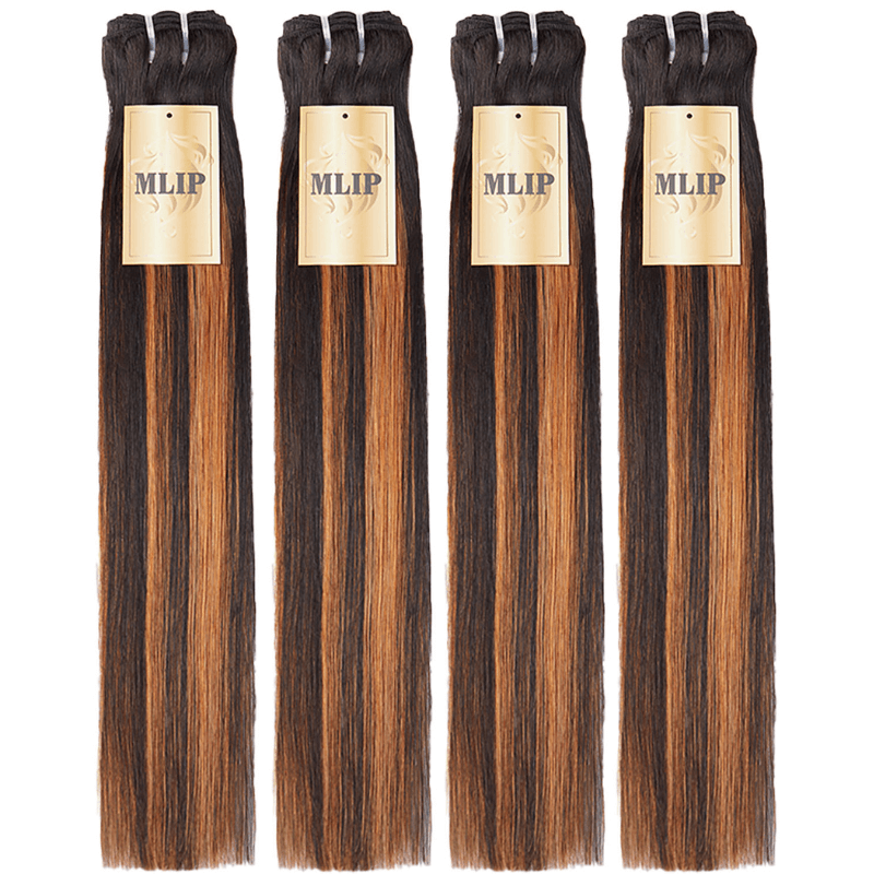 MLIP 4 Bundles Raw 15A Indian Hair Natural Black Highlight Brown Straight 100% Virgin Hair Bundles