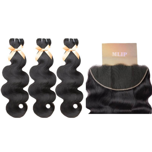 MLIP 5x5/13x6 HD Lace Closure With 3 Bundles Natural Black Body Wave 100% Raw Hair Bundles