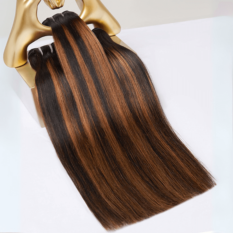 MLIP 4 Bundles Raw 15A Indian Hair Natural Black Highlight Brown Straight 100% Virgin Hair Bundles
