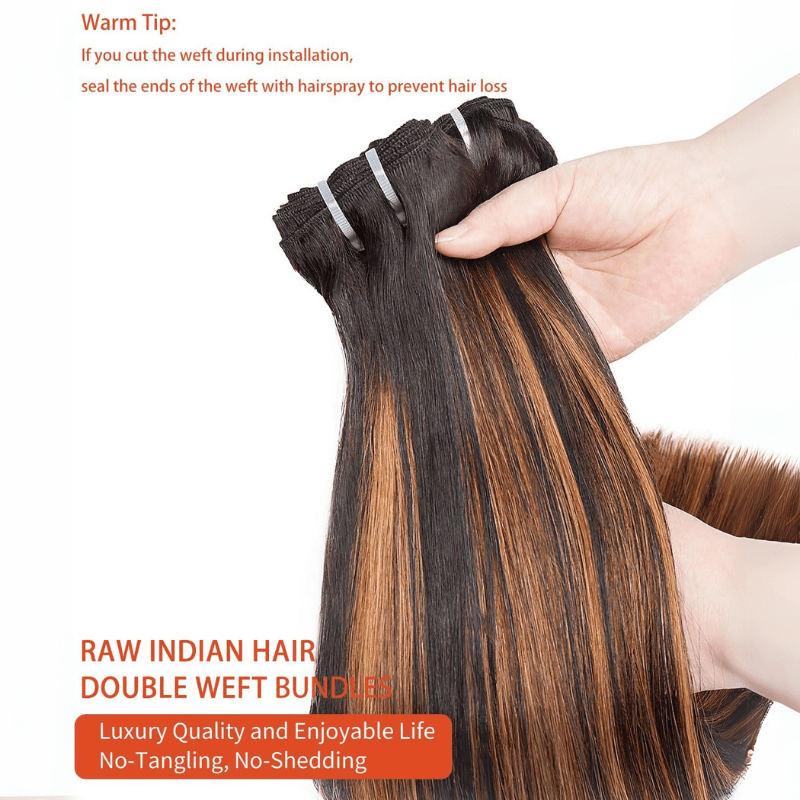 MLIP Raw 15A Indian Hair Natural Black Highlight Brown Straight 100% Virgin Hair Bundles