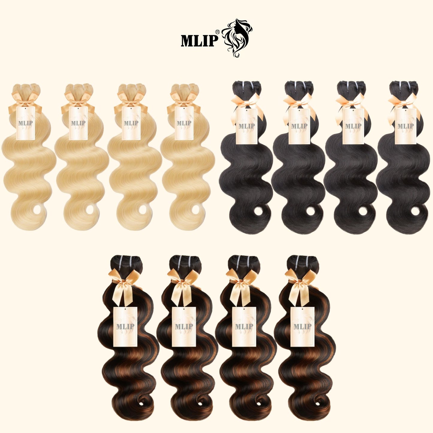 MLIP 4 Bundles Raw 15A Indian Hair Natural Black Brown Highlight 613 Blonde Body Wave 100% Virgin Hair Blundes