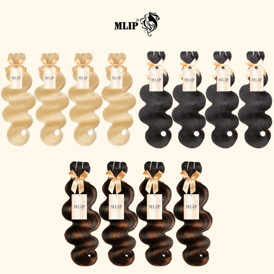 MLIP 4 Bundles Raw 15A Indian Hair Natural Black Brown Highlight 613 Blonde Body Wave 100% Virgin Hair Blundes