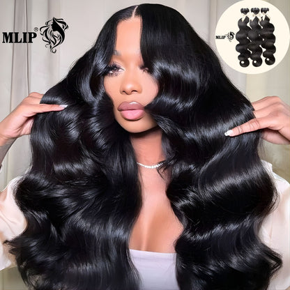 MLIP Raw 15A Indian Hair Natural Black Brown Highlight Body Wave 100% Virgin Hair Bundles