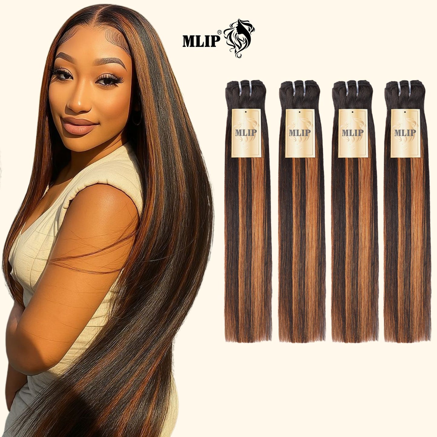 MLIP 4 Bundles Raw 15A Indian Hair Natural Black Highlight Brown Straight 100% Virgin Hair Bundles
