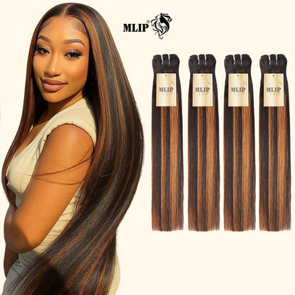 MLIP 4 Bundles Raw 15A Indian Hair Natural Black Highlight Brown Straight 100% Virgin Hair Bundles