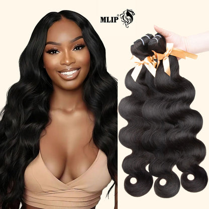 MLIP Raw 15A Indian Hair Natural Black Brown Highlight Body Wave 100% Virgin Hair Bundles