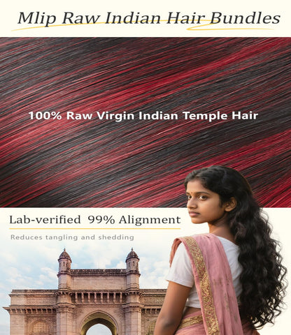 mlip Raw Indian Hair Bundle Straight, Enhanced Quality Bundle, 18A Virgin Hair, No Tangle Shedding, Triple the Lifespan, Keep Texture Silky Soft After Multiple Washes, 1B99J Color