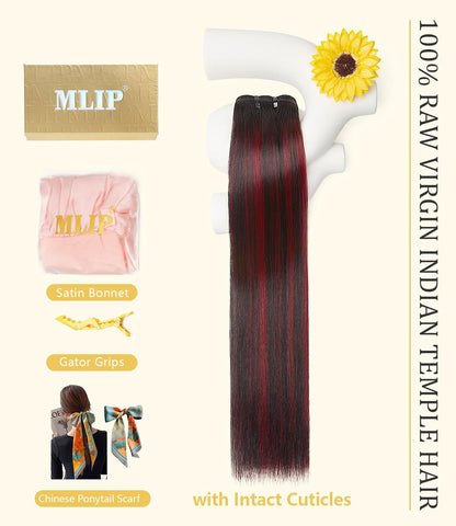 mlip Raw Indian Hair Bundle Straight, Enhanced Quality Bundle, 18A Virgin Hair, No Tangle Shedding, Triple the Lifespan, Keep Texture Silky Soft After Multiple Washes, 1B99J Color