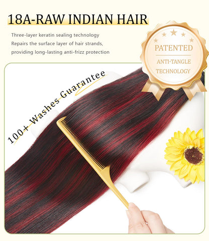 mlip Raw Indian Hair Bundle Straight, Enhanced Quality Bundle, 18A Virgin Hair, No Tangle Shedding, Triple the Lifespan, Keep Texture Silky Soft After Multiple Washes, 1B99J Color