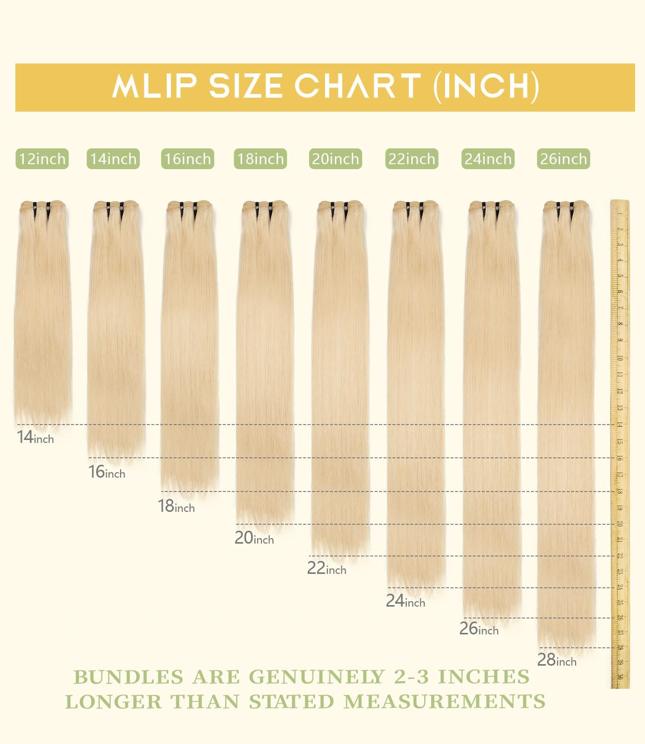 mlip Raw Indian Hair Bundle Straight, Enhanced Quality Bundle, 18A Virgin Hair, No Tangle Shedding, Triple the Lifespan, Keep Texture Silky Soft After Multiple Washes, 613 Color