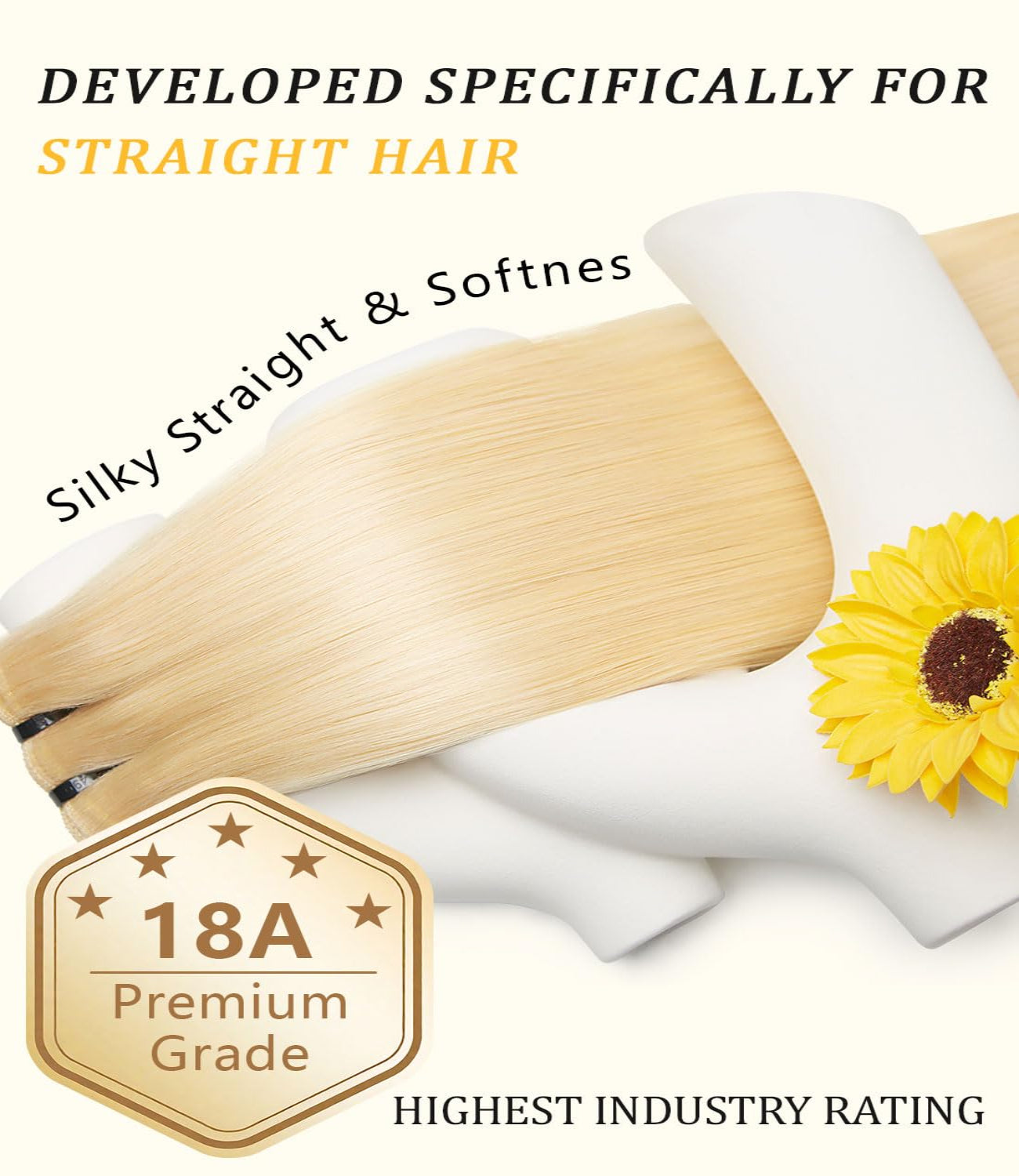 mlip Raw Indian Hair Bundle Straight, Enhanced Quality Bundle, 18A Virgin Hair, No Tangle Shedding, Triple the Lifespan, Keep Texture Silky Soft After Multiple Washes, 613 Color
