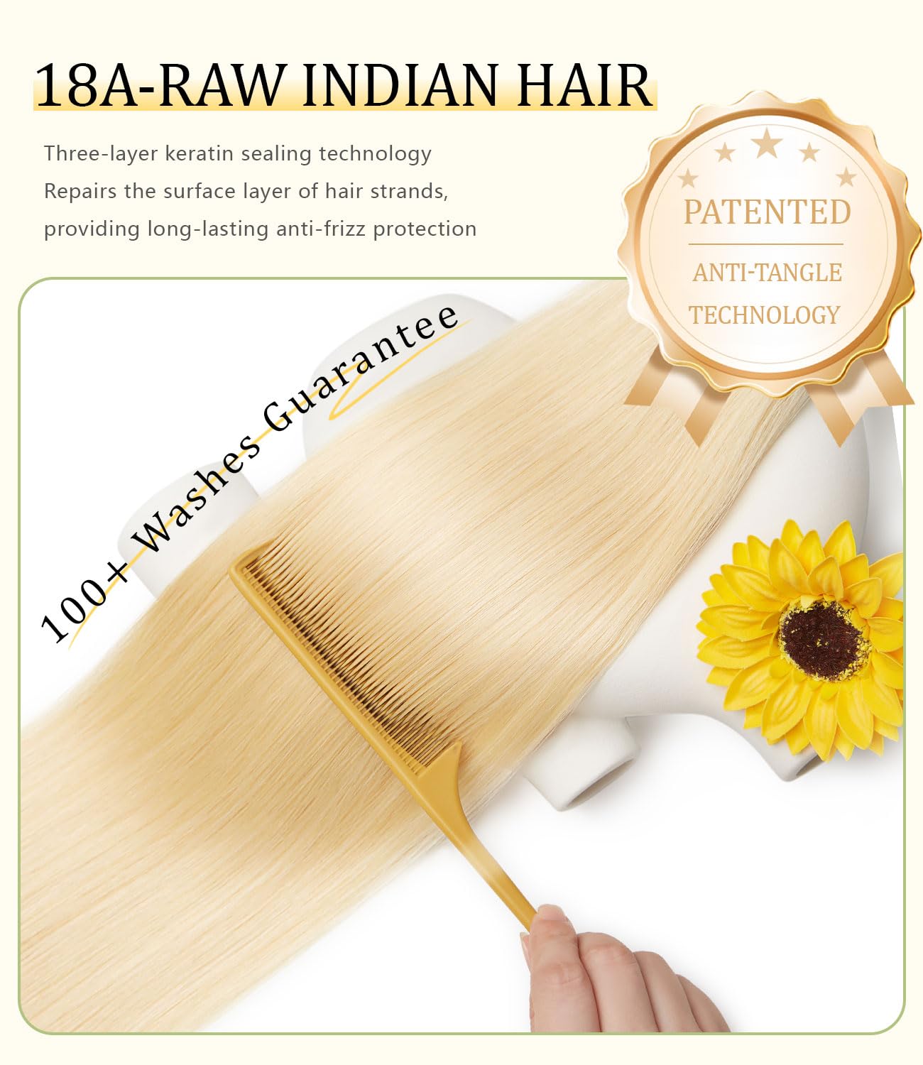 mlip Raw Indian Hair Bundle Straight, Enhanced Quality Bundle, 18A Virgin Hair, No Tangle Shedding, Triple the Lifespan, Keep Texture Silky Soft After Multiple Washes, 613 Color
