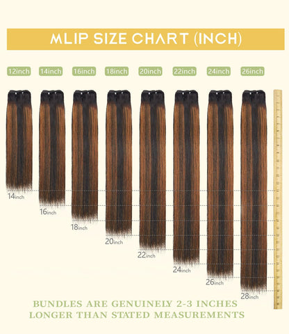 mlip Raw Indian Hair Bundle Straight, Enhanced Quality Bundle, 18A Virgin Hair, No Tangle Shedding, Triple the Lifespan, Keep Texture Silky Soft After Multiple Washes, Highlight Color