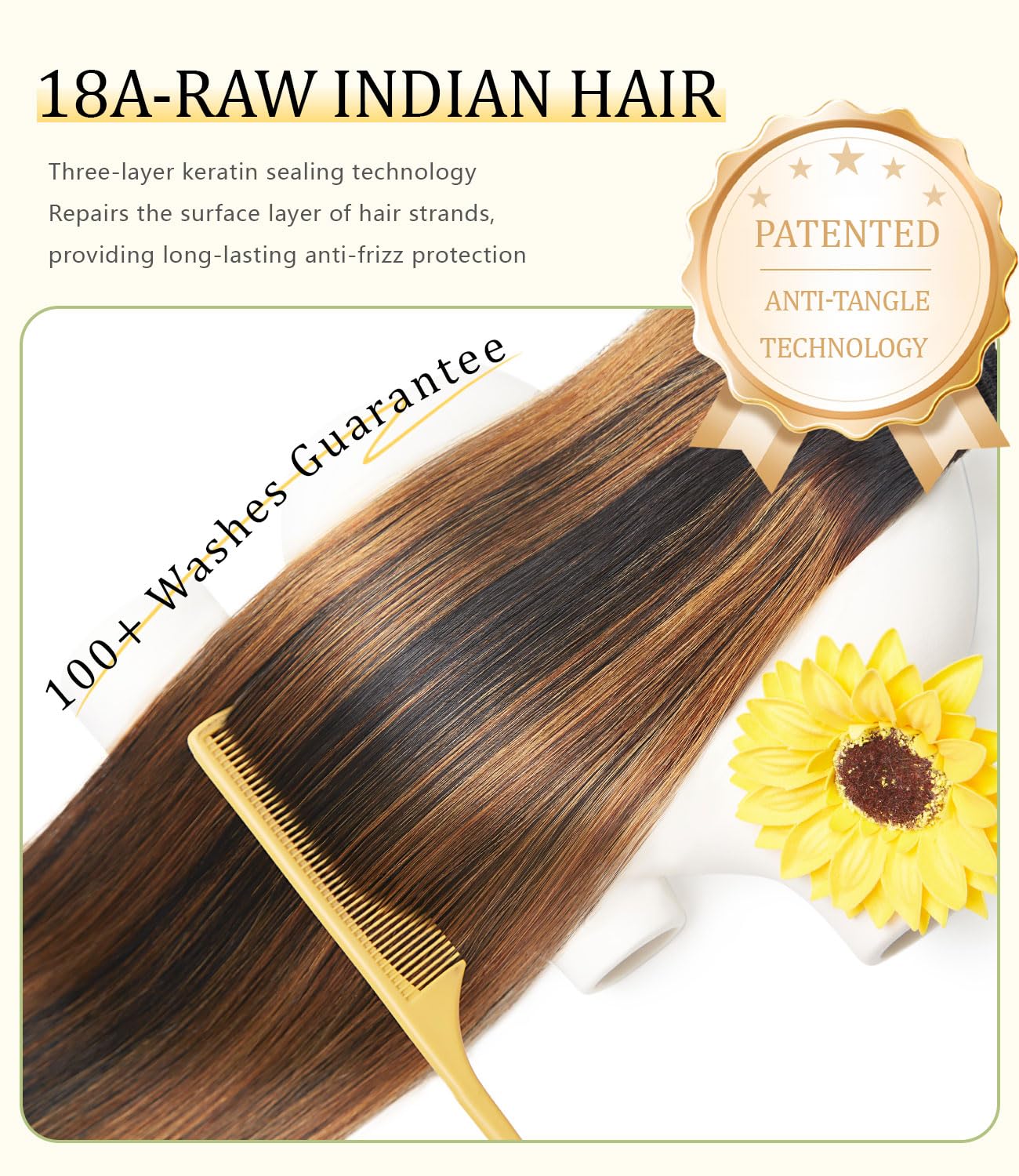 mlip Raw Indian Hair Bundle Straight, Enhanced Quality Bundle, 18A Virgin Hair, No Tangle Shedding, Triple the Lifespan, Keep Texture Silky Soft After Multiple Washes, Highlight Color
