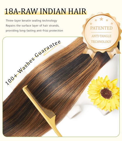 mlip Raw Indian Hair Bundle Straight, Enhanced Quality Bundle, 18A Virgin Hair, No Tangle Shedding, Triple the Lifespan, Keep Texture Silky Soft After Multiple Washes, Highlight Color