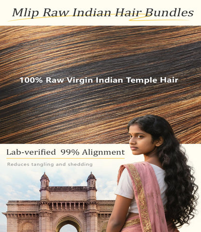 mlip Raw Indian Hair Bundle Straight, Enhanced Quality Bundle, 18A Virgin Hair, No Tangle Shedding, Triple the Lifespan, Keep Texture Silky Soft After Multiple Washes, Highlight Color