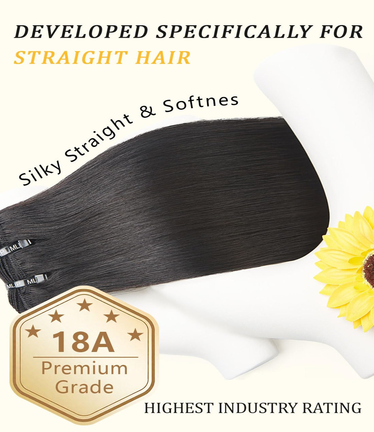 mlip Raw Indian Hair Bundle Straight, Enhanced Quality Bundle, 18A Virgin Hair, No Tangle Shedding, Triple the Lifespan, Keep Texture Silky Soft After Multiple Washes, Natural Color