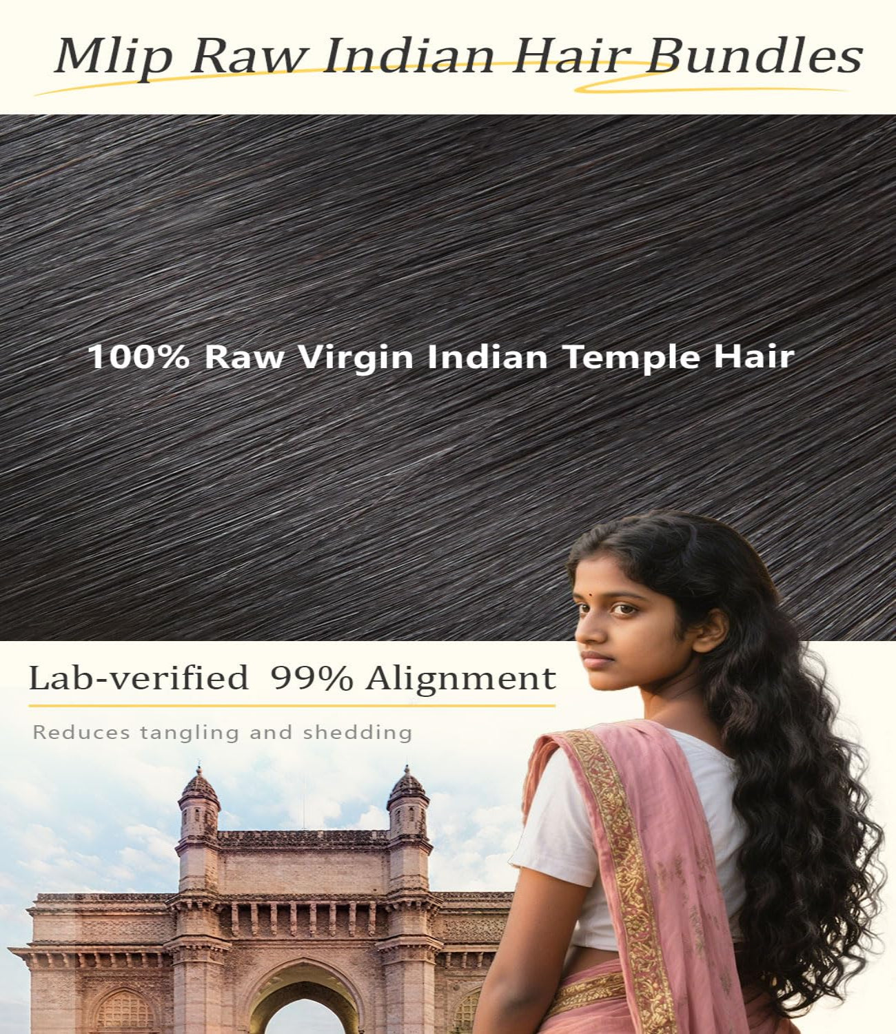 mlip Raw Indian Hair Bundle Straight, Enhanced Quality Bundle, 18A Virgin Hair, No Tangle Shedding, Triple the Lifespan, Keep Texture Silky Soft After Multiple Washes, Natural Color