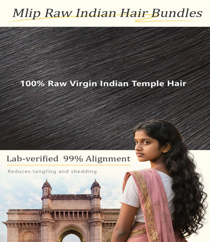 mlip Raw Indian Hair Bundle Straight, Enhanced Quality Bundle, 18A Virgin Hair, No Tangle Shedding, Triple the Lifespan, Keep Texture Silky Soft After Multiple Washes, Natural Color