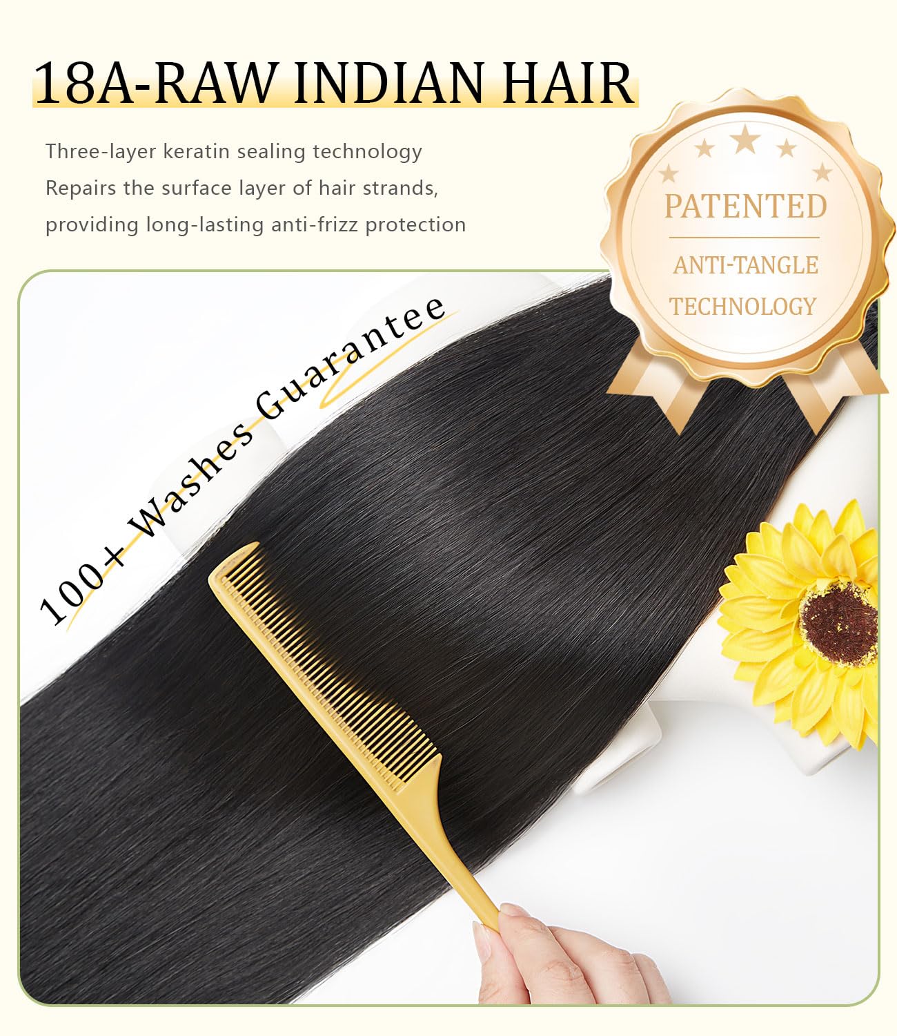 mlip Raw Indian Hair Bundle Straight, Enhanced Quality Bundle, 18A Virgin Hair, No Tangle Shedding, Triple the Lifespan, Keep Texture Silky Soft After Multiple Washes, Natural Color