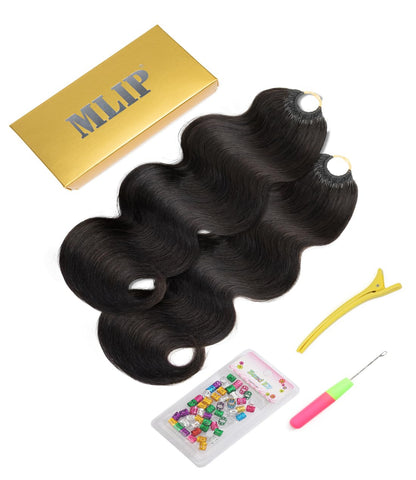 MLIP Crochet Hair for Black Women, Feather Crochet Human Hair, Burmese Body Wave, Knotless Pre-Separated, Quick Install Protective Style, Lightweight Tangle-Free Reusable Natural Black