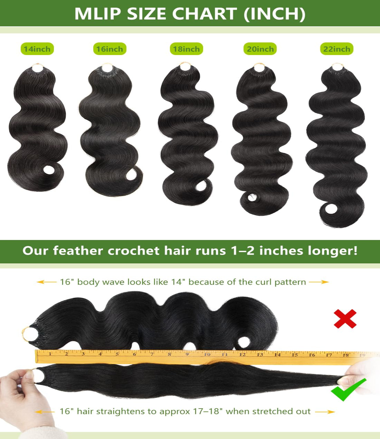 MLIP Crochet Hair for Black Women, Feather Crochet Human Hair, Burmese Body Wave, Knotless Pre-Separated, Quick Install Protective Style, Lightweight Tangle-Free Reusable Natural Black