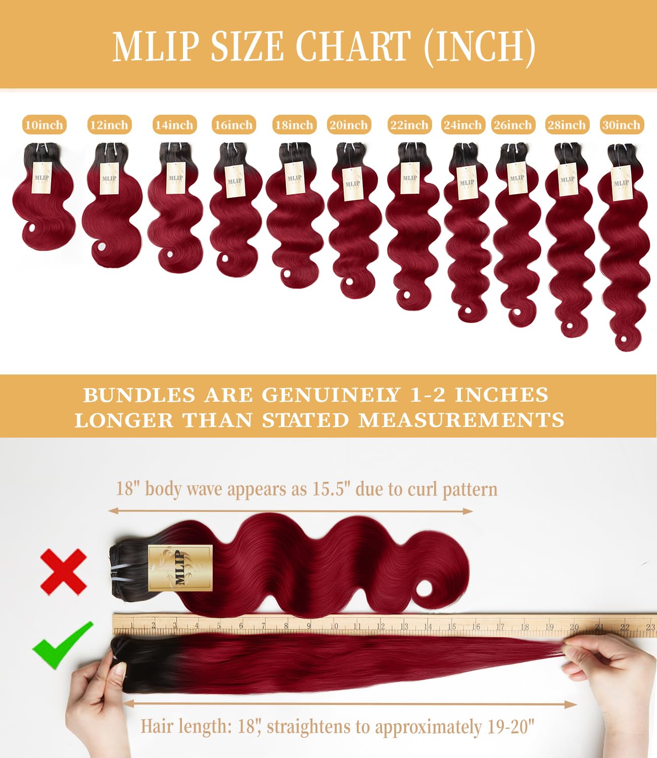 MLIP Raw Indian Human Hair Body Wave Bundles, 3X Longer Lifespan,100% Unprocessed Raw Hair, No Tangle & Shedding, Silky Soft After Multiple Washes, 1B99J Color