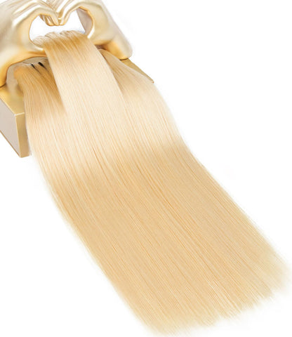 MLIP Raw Bundles Human Hair Straight, No Tangle Shedding, Keep Texture Silky Soft After Multiple Washes, 16A Raw Indian Hair Bundles, 3X Longer Lifespan Blonde Color