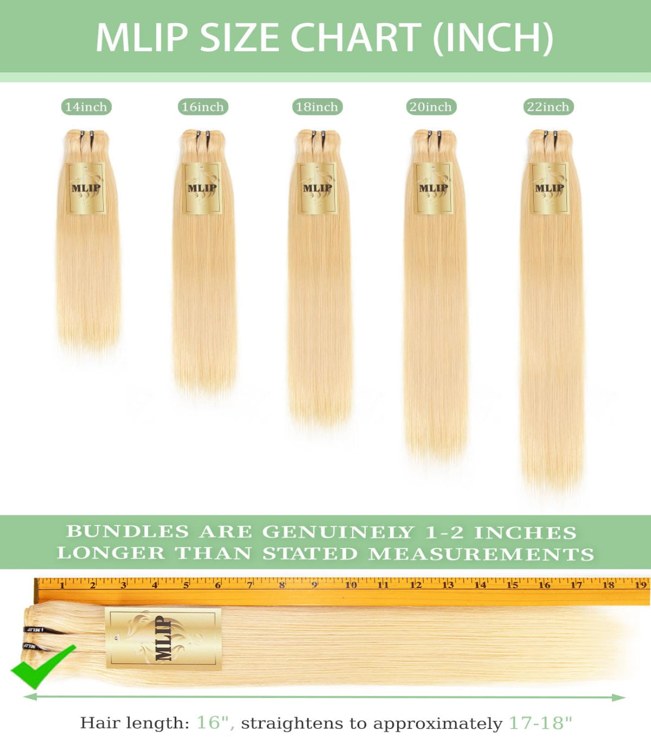 MLIP Raw Bundles Human Hair Straight, No Tangle Shedding, Keep Texture Silky Soft After Multiple Washes, 16A Raw Indian Hair Bundles, 3X Longer Lifespan Blonde Color