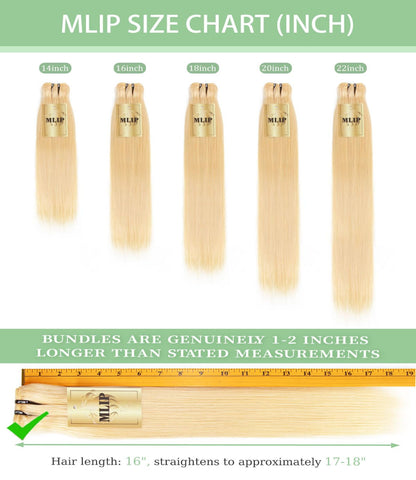 MLIP Raw Bundles Human Hair Straight, No Tangle Shedding, Keep Texture Silky Soft After Multiple Washes, 16A Raw Indian Hair Bundles, 3X Longer Lifespan Blonde Color