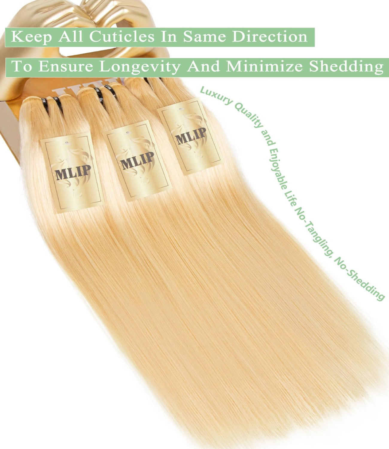 MLIP Raw Bundles Human Hair Straight, No Tangle Shedding, Keep Texture Silky Soft After Multiple Washes, 16A Raw Indian Hair Bundles, 3X Longer Lifespan Blonde Color