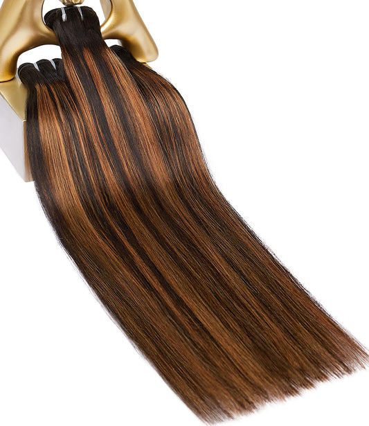 MLIP Raw Bundles Human Hair Straight, No Tangle Shedding, Keep Texture Silky Soft After Multiple Washes, 16A Raw Indian Hair Bundles, Brown Highlight Bundles
