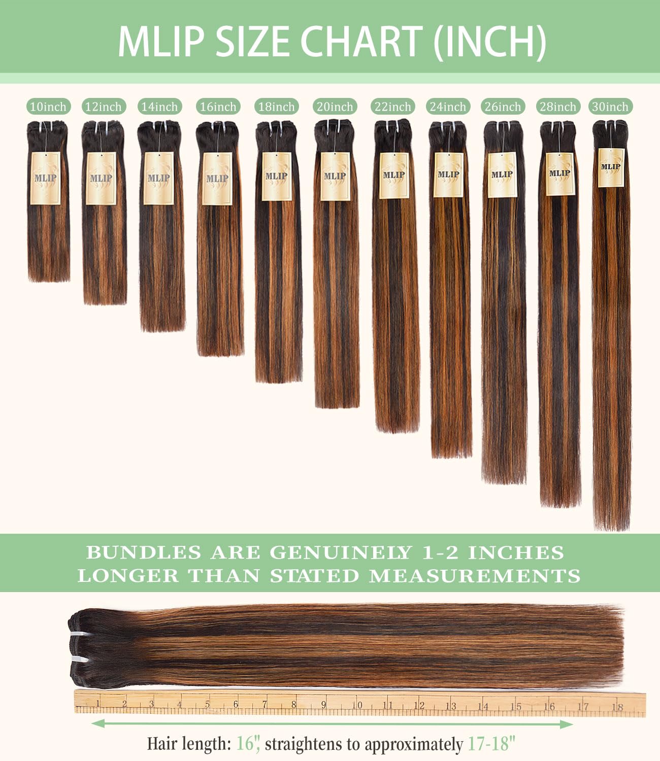MLIP Raw Bundles Human Hair Straight, No Tangle Shedding, Keep Texture Silky Soft After Multiple Washes, 16A Raw Indian Hair Bundles, Brown Highlight Bundles