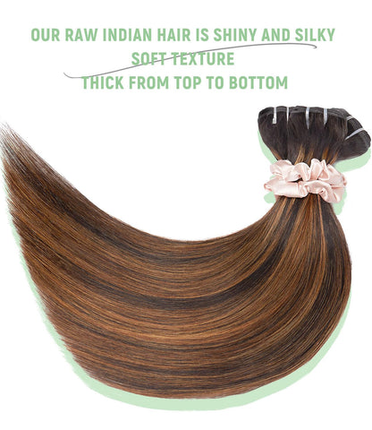 MLIP Raw Bundles Human Hair Straight, No Tangle Shedding, Keep Texture Silky Soft After Multiple Washes, 16A Raw Indian Hair Bundles, Brown Highlight Bundles