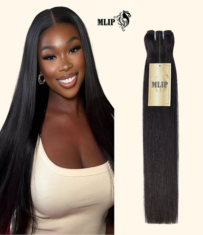 MLIP Raw Bundles Human Hair Straight, No Tangle Shedding, Keep Texture Silky Soft After Multiple Washes, 16A Raw Indian Hair Bundles, Triple Lifespan 3X