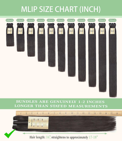 MLIP Raw Bundles Human Hair Straight, No Tangle Shedding, Keep Texture Silky Soft After Multiple Washes, 16A Raw Indian Hair Bundles, Triple Lifespan 3X