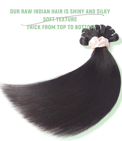 MLIP Raw Bundles Human Hair Straight, No Tangle Shedding, Keep Texture Silky Soft After Multiple Washes, 16A Raw Indian Hair Bundles, Triple Lifespan 3X
