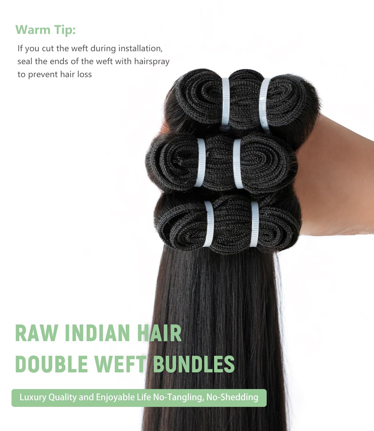 MLIP Raw Bundles Human Hair Straight, No Tangle Shedding, Keep Texture Silky Soft After Multiple Washes, 16A Raw Indian Hair Bundles, Triple Lifespan 3X