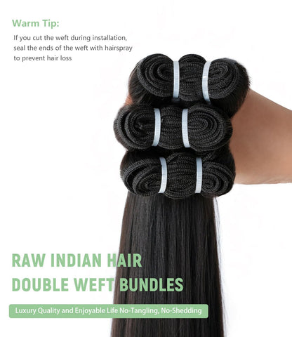 MLIP Raw Bundles Human Hair Straight, No Tangle Shedding, Keep Texture Silky Soft After Multiple Washes, 16A Raw Indian Hair Bundles, Triple Lifespan 3X