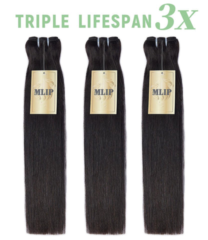 MLIP Raw Bundles Human Hair Straight, No Tangle Shedding, Keep Texture Silky Soft After Multiple Washes, 16A Raw Indian Hair Bundles, Triple Lifespan 3X