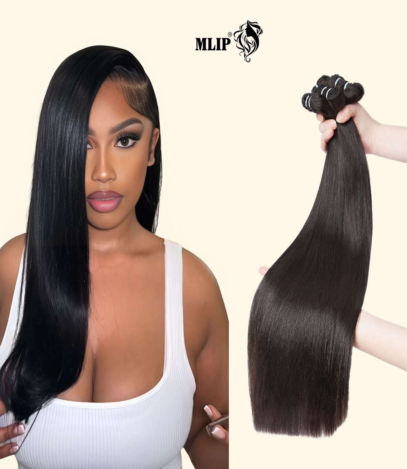 MLIP Raw Bundles Human Hair Straight, No Tangle Shedding, Keep Texture Silky Soft After Multiple Washes, 16A Raw Indian Hair Bundles, Triple Lifespan 3X