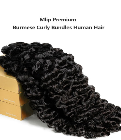 Mlip Premium Burmese Curly Bundles Human Hair Natural Black - 100% Raw Virgin Hair, 3X More Durable & Tangle-Free for Women Sew-In Weaves | Luxury Hair Solutions