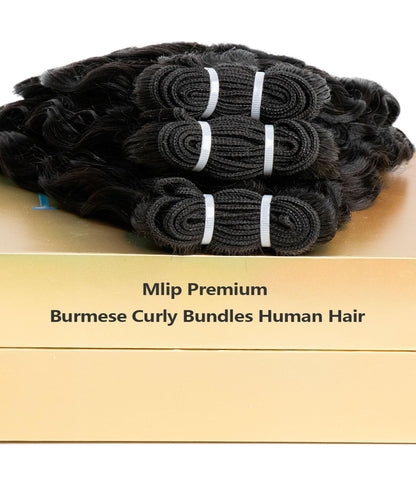 Mlip Premium Burmese Curly Bundles Human Hair Natural Black - 100% Raw Virgin Hair, 3X More Durable & Tangle-Free for Women Sew-In Weaves | Luxury Hair Solutions