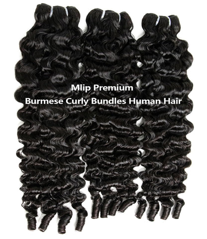 Mlip Premium Burmese Curly Bundles Human Hair Natural Black - 100% Raw Virgin Hair, 3X More Durable & Tangle-Free for Women Sew-In Weaves | Luxury Hair Solutions