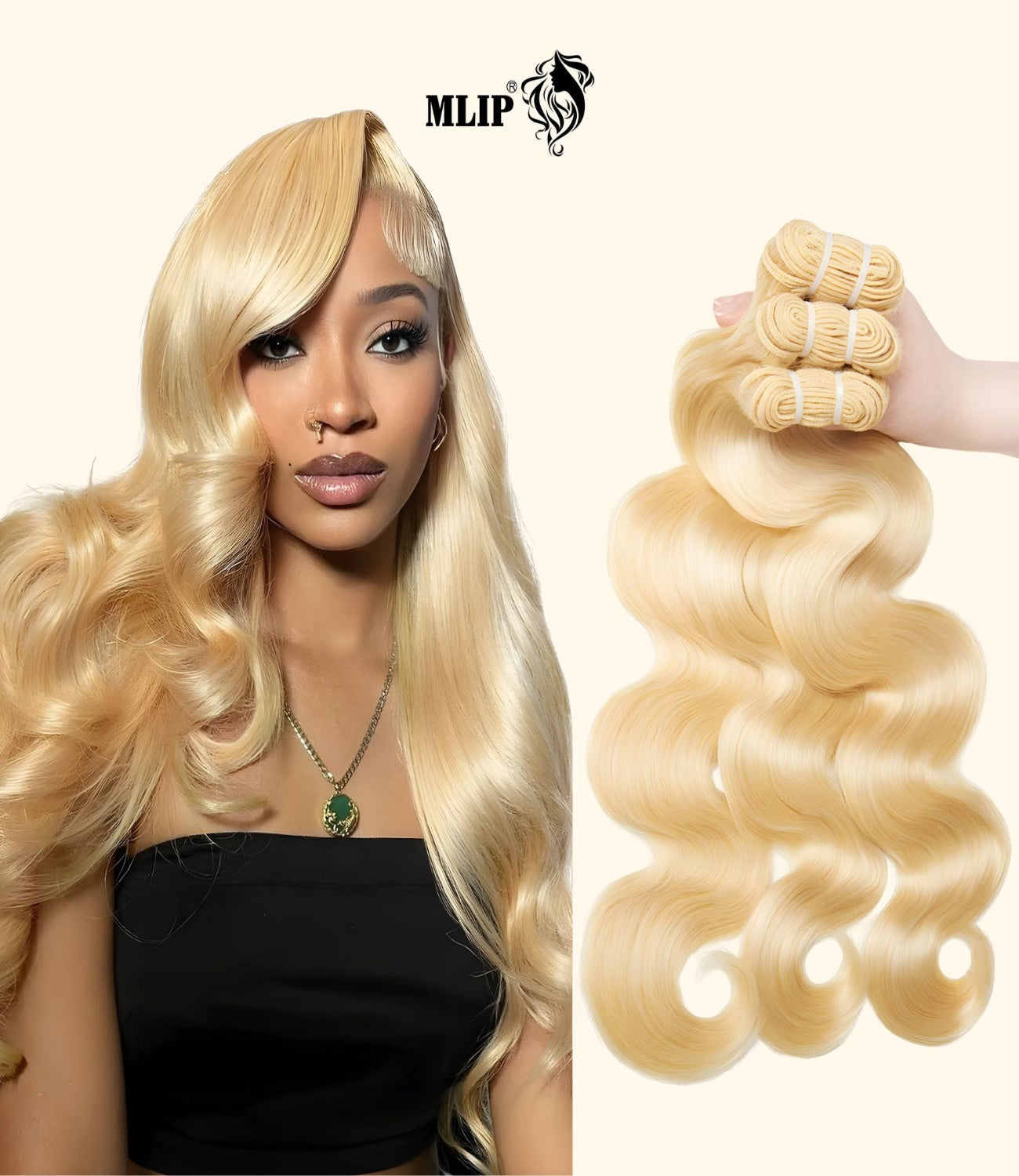 MLIP Raw Indian Human Hair Body Wave Bundles 3X Longer Lifespan 100% Unprocessed Raw Hair No Tangle & Shedding Silky Soft After Multiple Washes 613 Color
